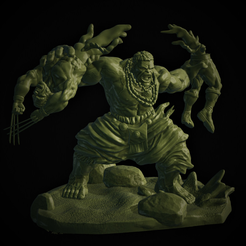 Hulk VS Wolverine Washed assembly 3D Print Model .c4d .max .obj .3ds .fbx .stl .blend 