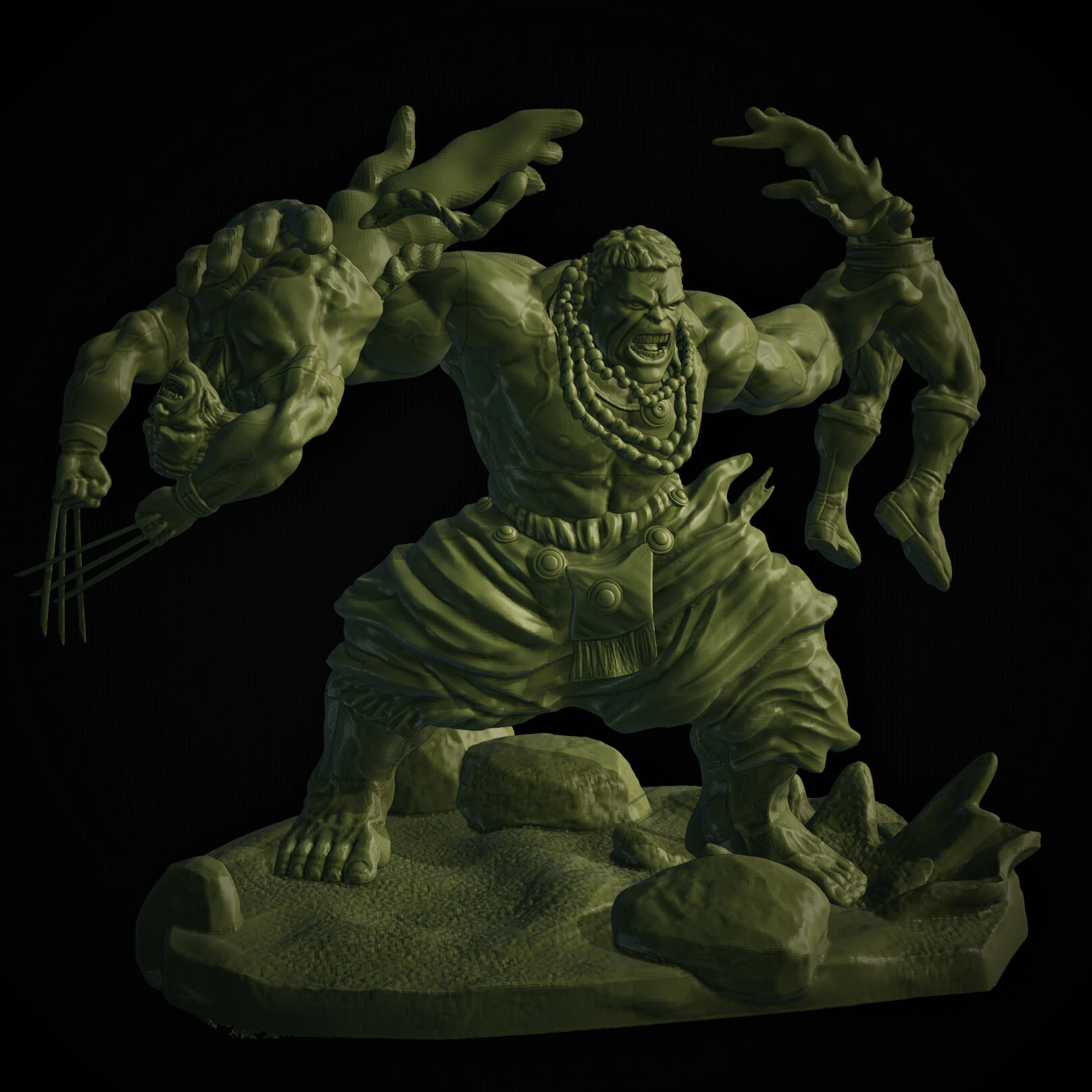 Hulk VS Wolverine Washed assembly 3D Print Model .c4d .max .obj .3ds .fbx .stl .blend 