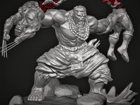 Hulk VS Wolverine Washed assembly 3D Print Model