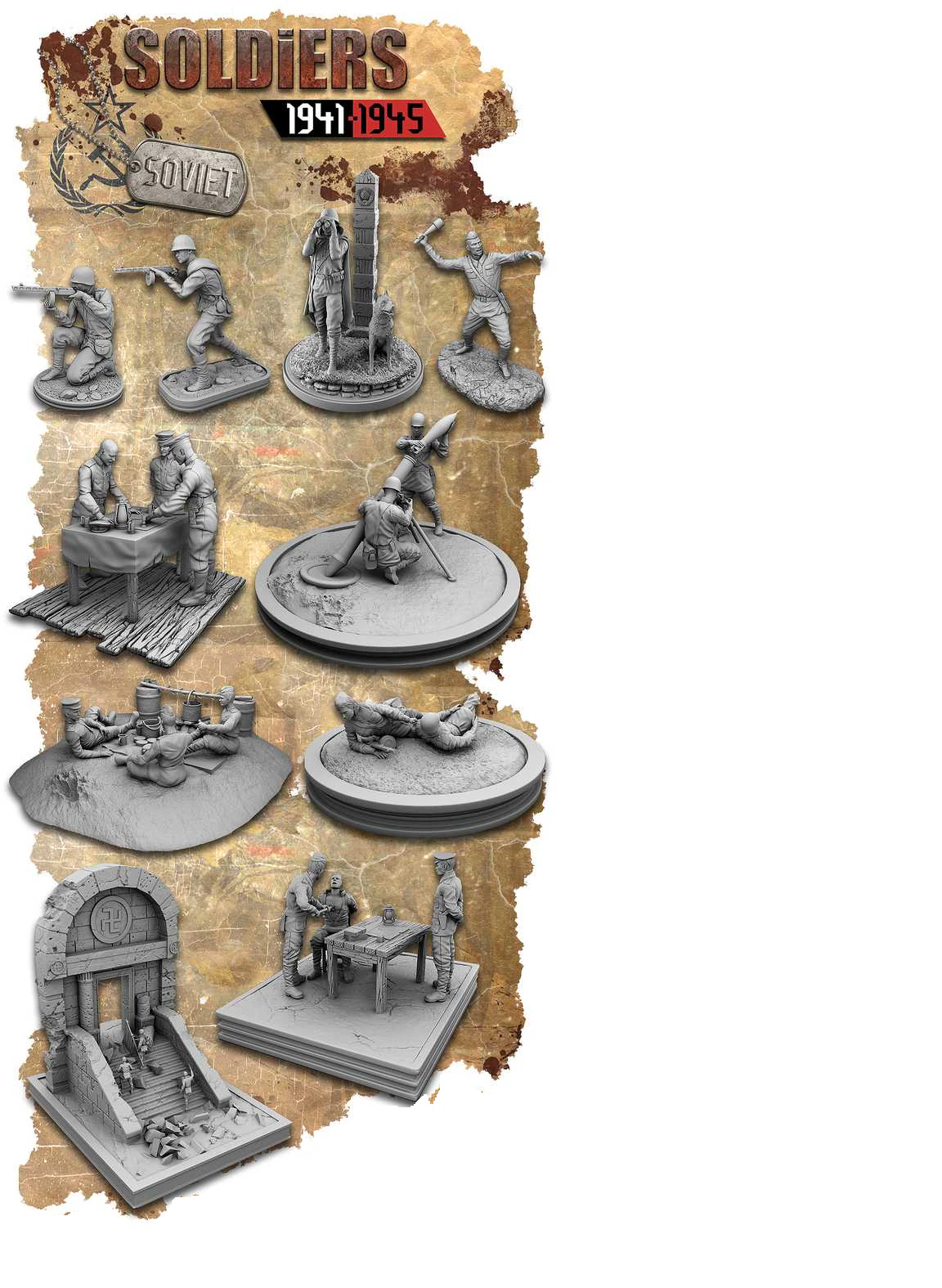 Soviet ww2 soldiers pack 3D Print Model .c4d .max .obj .3ds .fbx .stl .blend