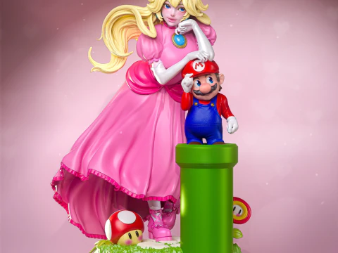 Super Mario e P&ecirc;ssego Modelo de Impressão 3D