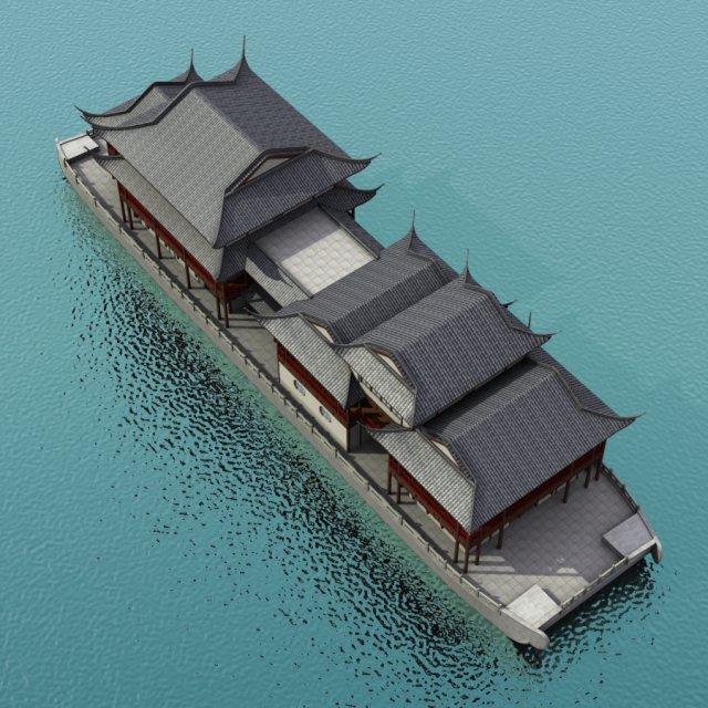 chinese houseboat 3D Model .c4d .max .obj .3ds .fbx .stl .blend 