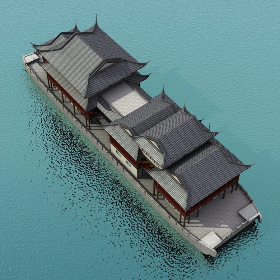 chinese houseboat 3D Model .c4d .max .obj .3ds .fbx .stl .blend