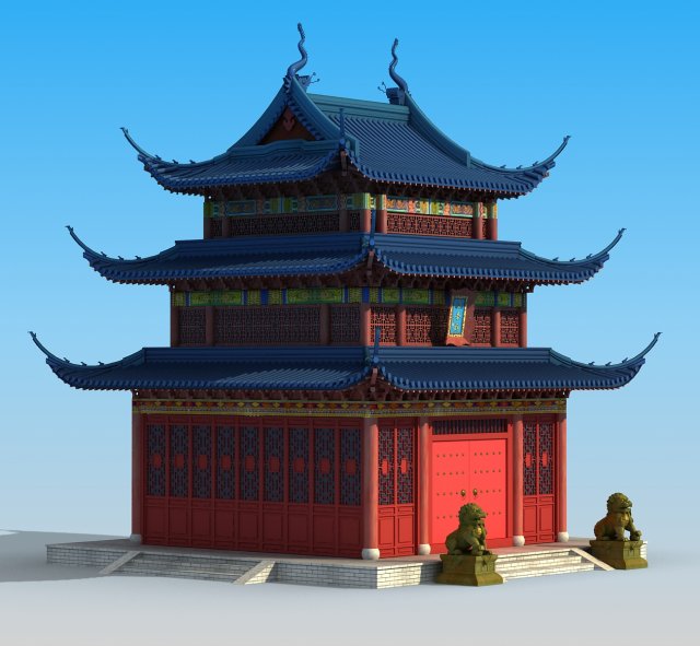 Ancient Chinese temple 3D-Modell .c4d .max .obj .3ds .fbx .stl .blend 