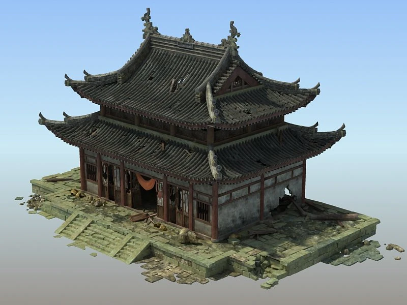 shabby chinese temple 3D Model .c4d .max .obj .3ds .fbx .stl .blend