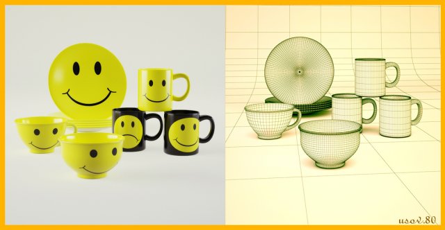 smiling tableware 3D Модель .c4d .max .obj .3ds .fbx .stl .blend 