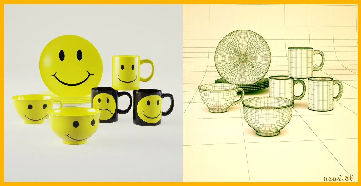 smiling tableware 3D Model .c4d .max .obj .3ds .fbx .stl .blend 