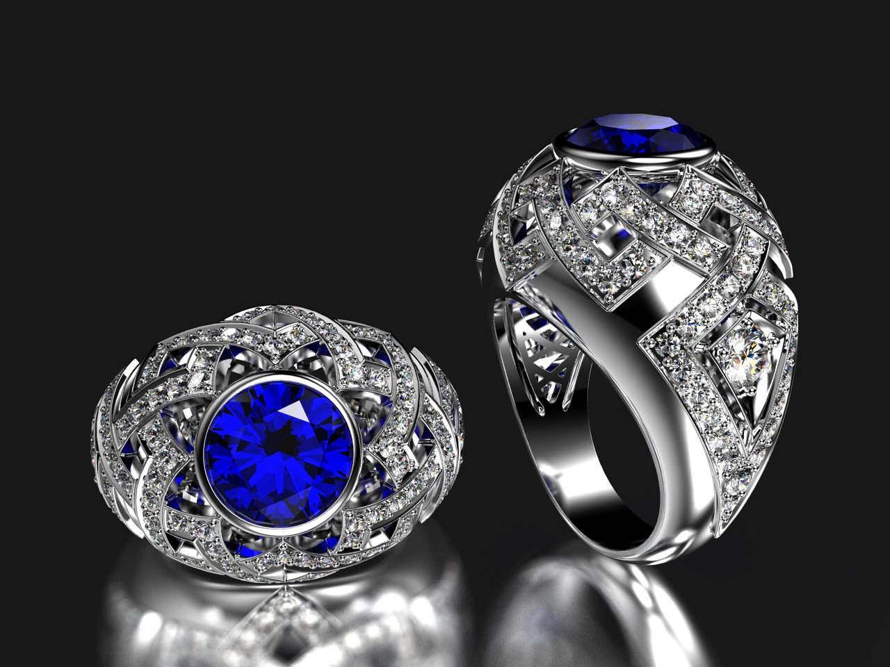 the sapphire ring 3D Print Model .c4d .max .obj .3ds .fbx .stl .blend 