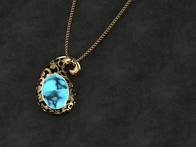 paisley turquoise pendant 3D Model .c4d .max .obj .3ds .fbx .stl .blend 
