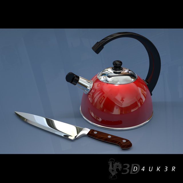 kettle and knife 3D Model .c4d .max .obj .3ds .fbx .stl .blend 