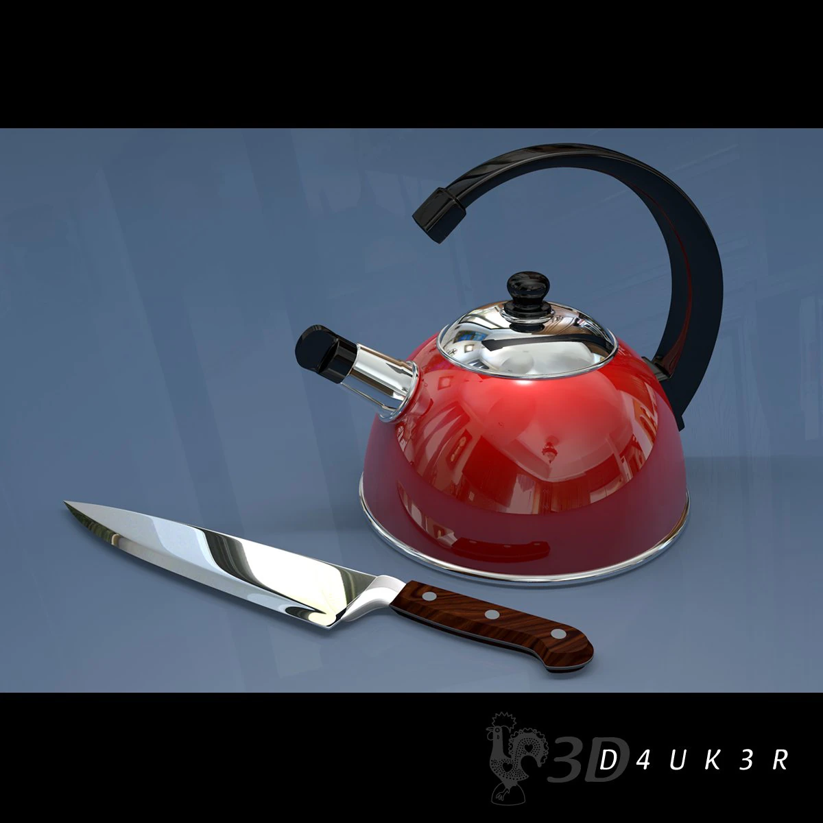 kettle and knife 3D Model .c4d .max .obj .3ds .fbx .stl .blend 