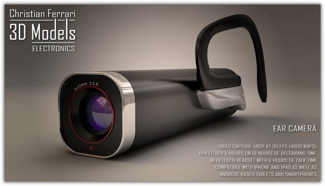 ear video camera Modello 3D .c4d .max .obj .3ds .fbx .stl .blend 