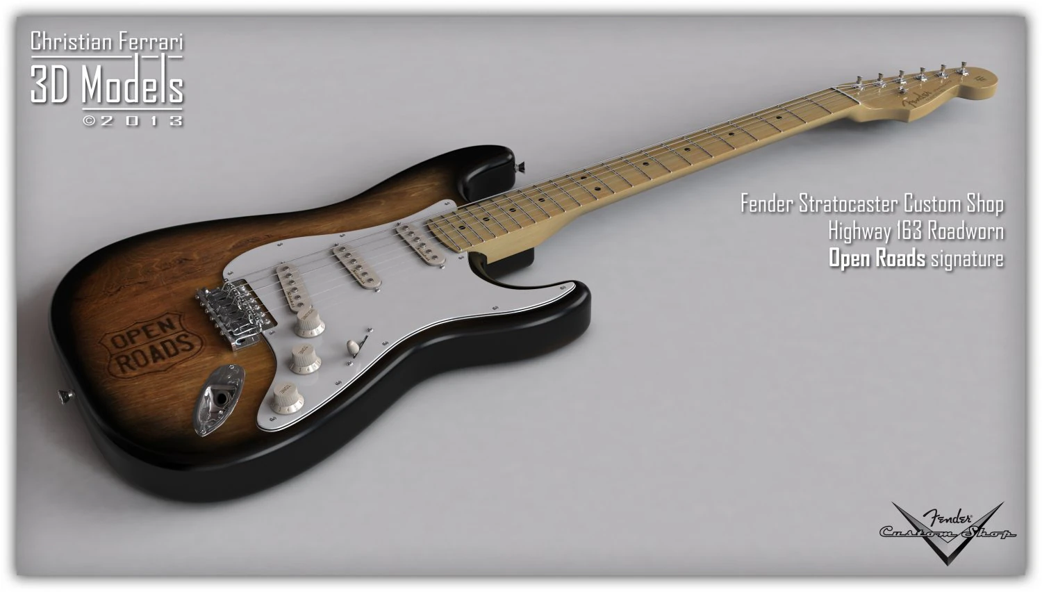 fender stratocaster guitar 3D Model .c4d .max .obj .3ds .fbx .stl .blend 
