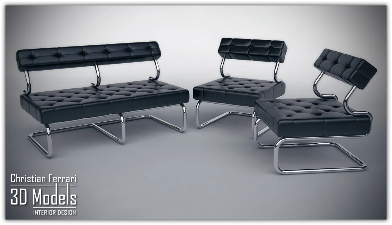 conjunto de cadeiras em courosof&aacute; Modelo 3D .c4d .max .obj .3ds .fbx .stl .blend 