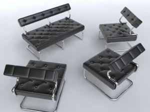 conjunto de cadeiras em courosof&aacute; Modelo 3D