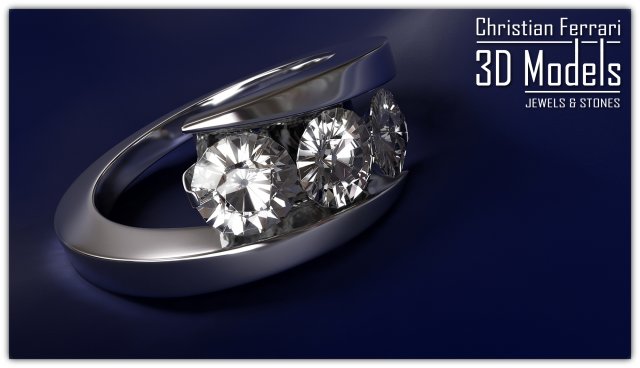 white gold ring with diamonds 3D Model .c4d .max .obj .3ds .fbx .stl .blend 