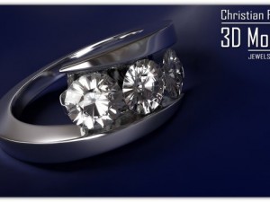 white gold ring with diamonds 3D Модель