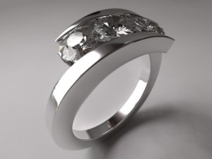 white gold ring with diamonds 3D Model