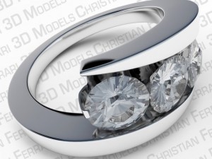 white gold ring with diamonds 3D Model