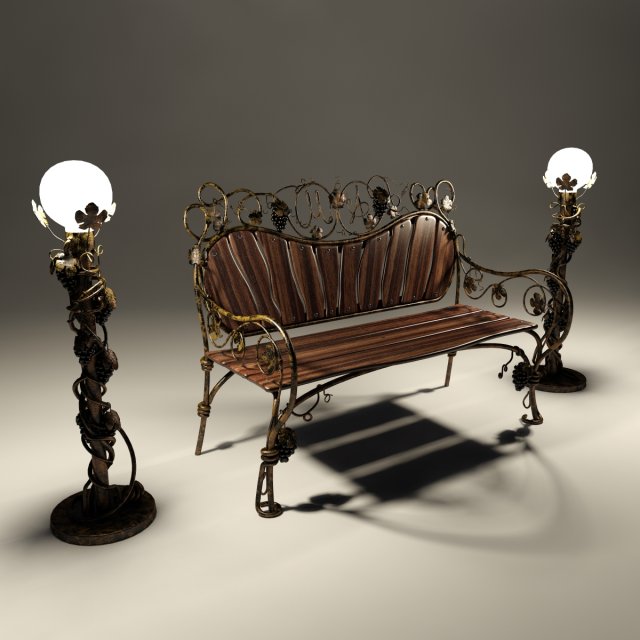 park bench with lamps 3Dモデル .c4d .max .obj .3ds .fbx .stl .blend 