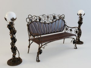 park bench with lamps 3Dモデル
