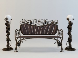 park bench with lamps 3Dモデル