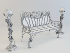 park bench with lamps 3Dモデル