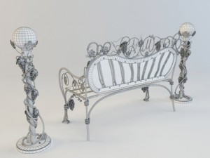 park bench with lamps 3Dモデル