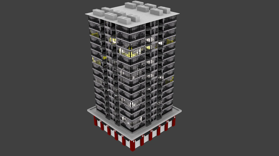 15 katlı bina 3D Model .c4d .max .obj .3ds .fbx .stl .blend 