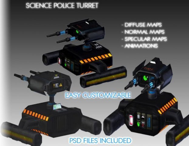 science police turret 3D Model .c4d .max .obj .3ds .fbx .stl .blend 