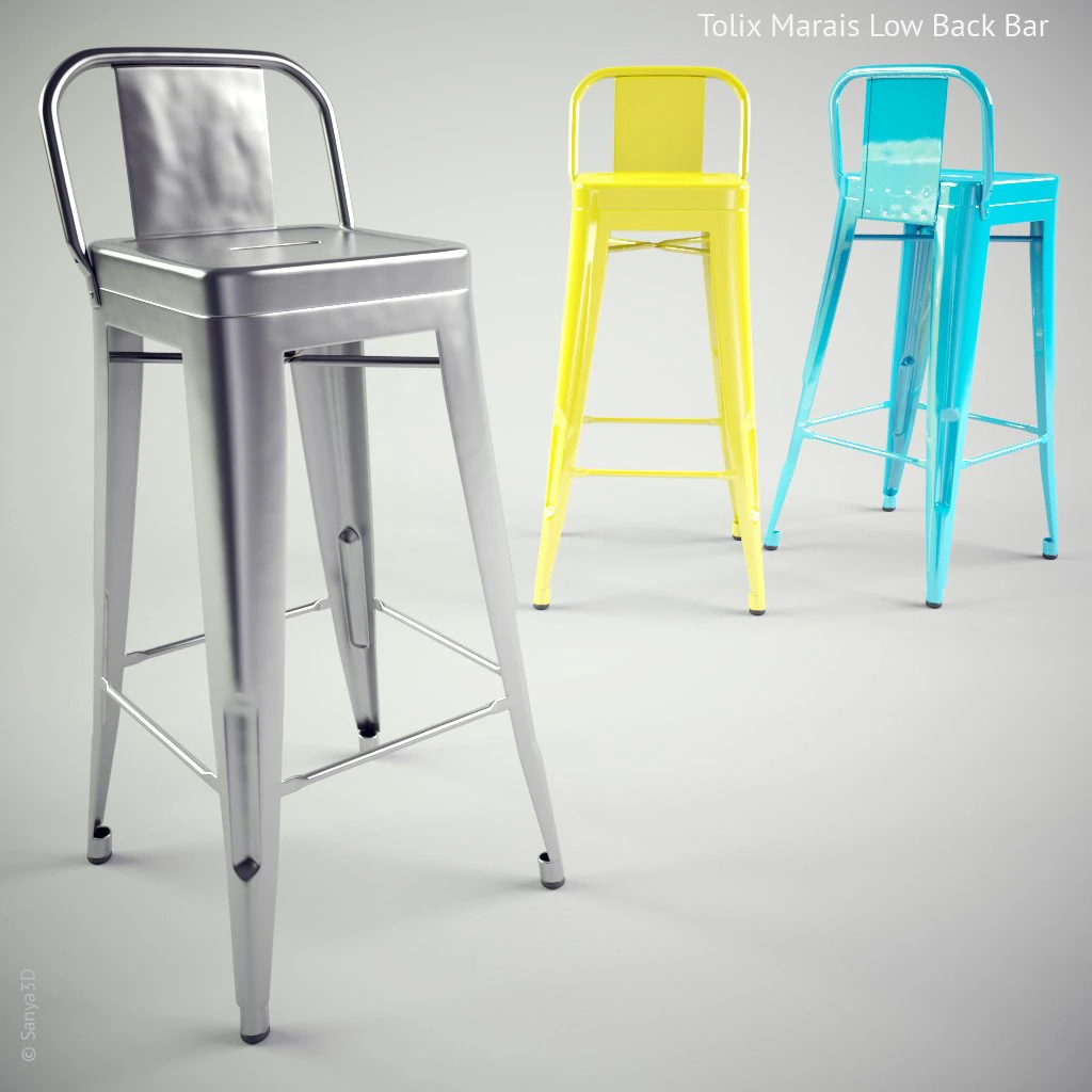 tolix marais low back bar 3D Model .c4d .max .obj .3ds .fbx .stl .blend