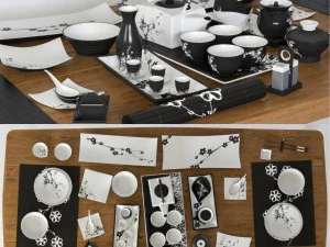 a set of dishes in the japanese style 3D Model