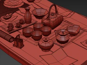a set of dishes in the japanese style 3D Model
