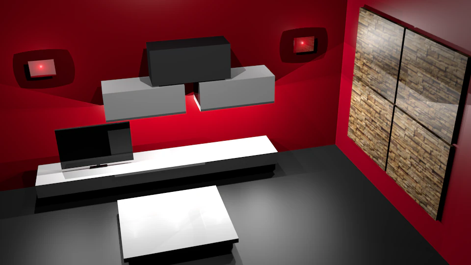 red living room 3D Model .c4d .max .obj .3ds .fbx .stl .blend 