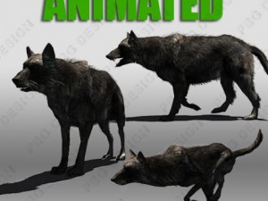 black wolf animated 3D-Modell