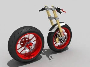 オートバイのホイールとフロントサスペンション 3Dモデル