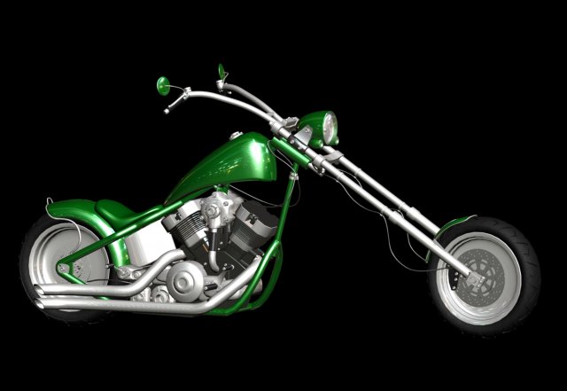 chopper motorcycle green 3D 모델 .c4d .max .obj .3ds .fbx .stl .blend 