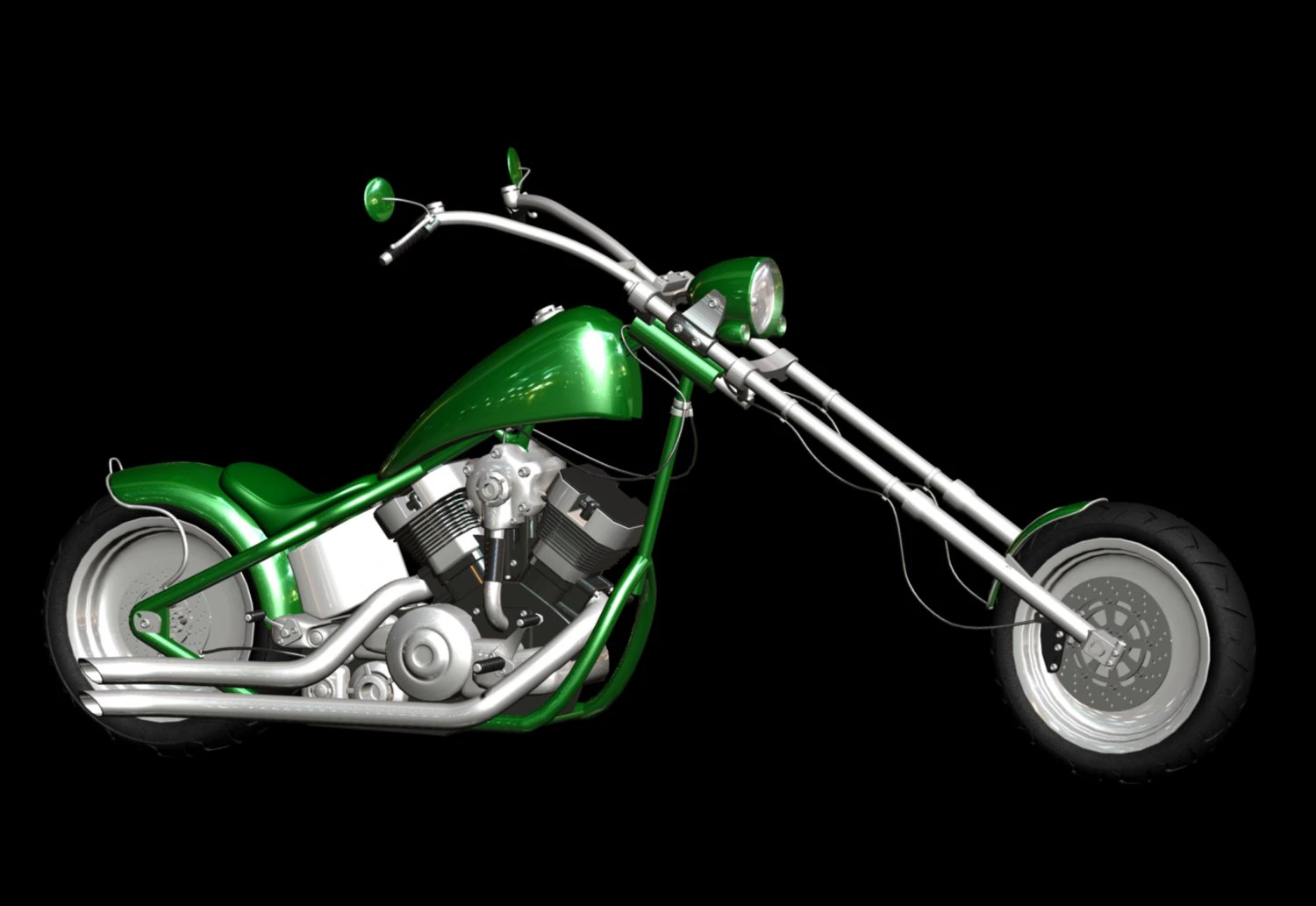 chopper motorcycle green 3D Model .c4d .max .obj .3ds .fbx .stl .blend 