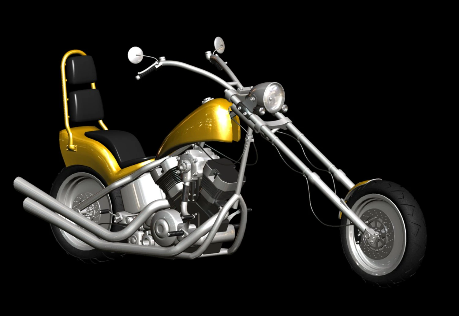 chopper motorcycle yellow 3D Model .c4d .max .obj .3ds .fbx .stl .blend 