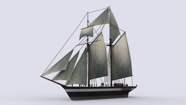 schooner 3D Model .c4d .max .obj .3ds .fbx .stl .blend 