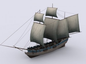 three sailing ship 3D Модель