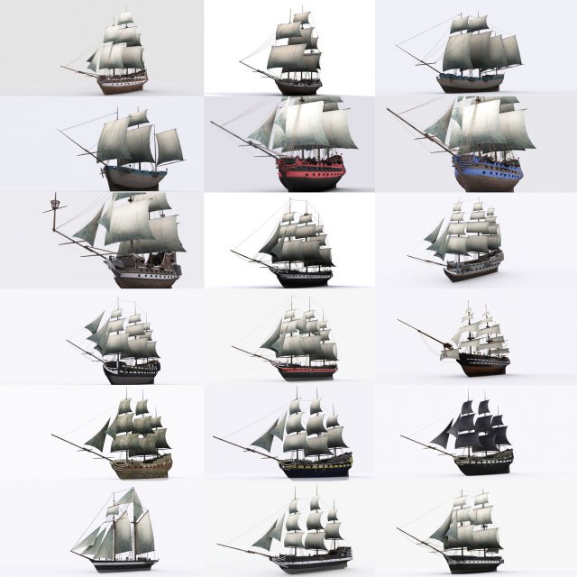 17 sailing ship 3Dモデル .c4d .max .obj .3ds .fbx .stl .blend 