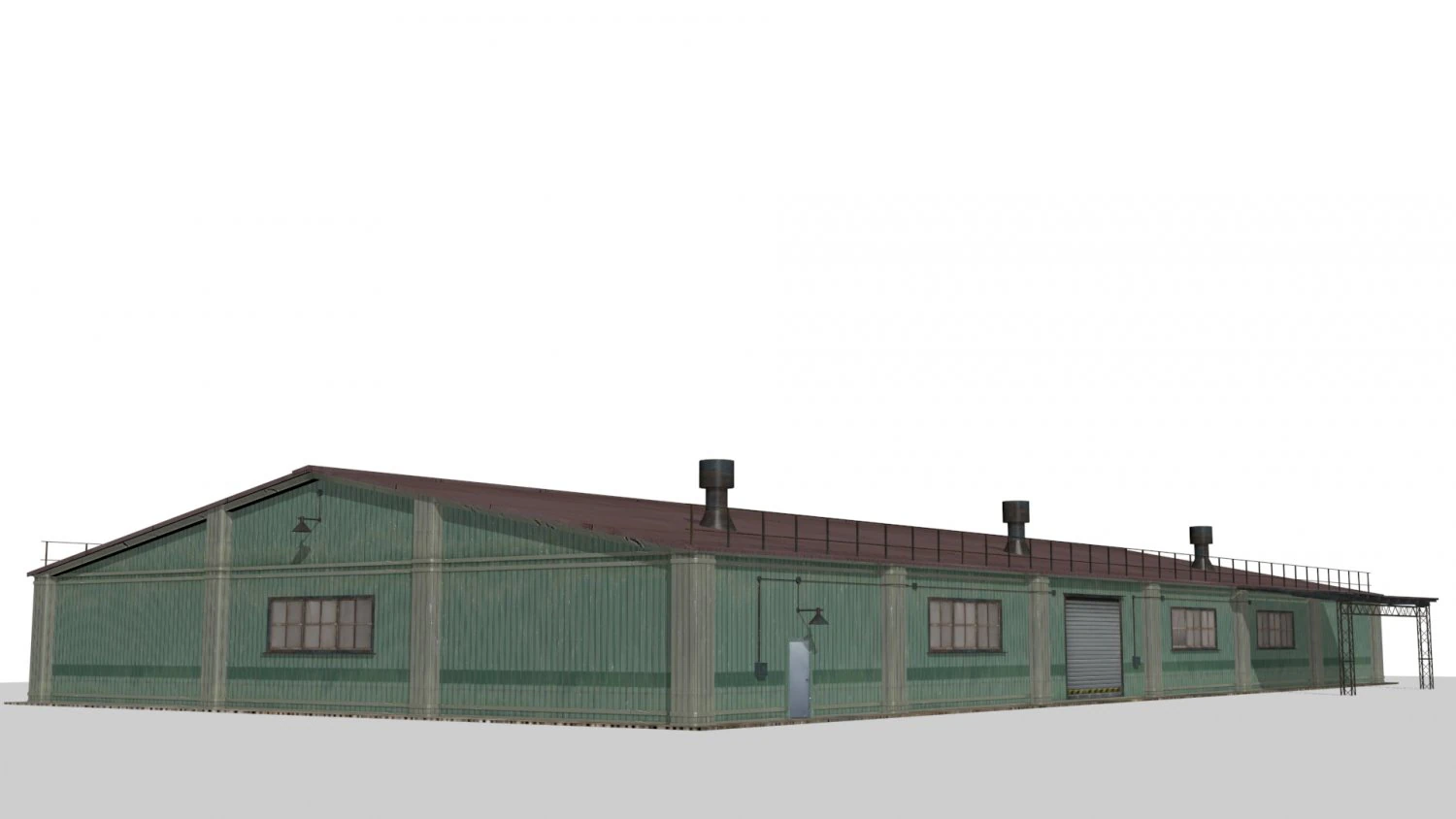 Old metal hangar 3D Model .c4d .max .obj .3ds .fbx .stl .blend