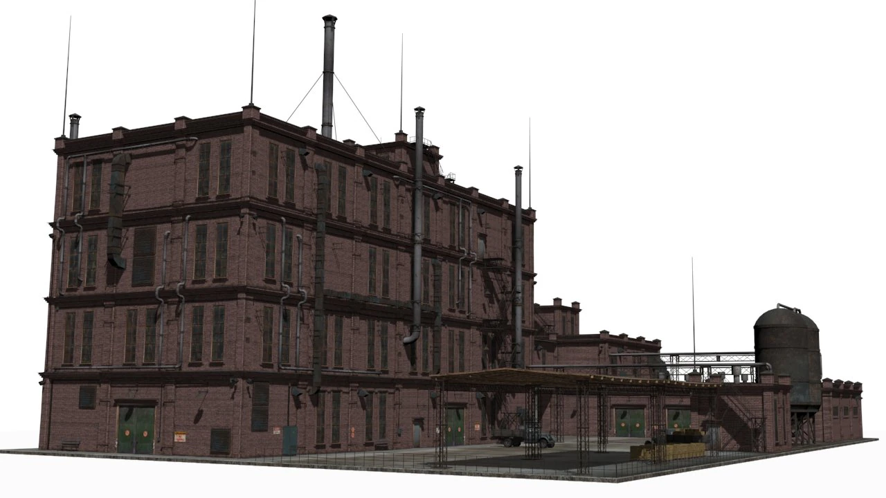 Factory brick building 3D Model .c4d .max .obj .3ds .fbx .stl .blend 