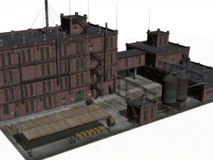 Factory brick building 3D Model