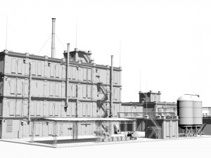 Factory brick building 3D Model