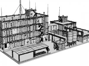 Factory brick building 3D Model