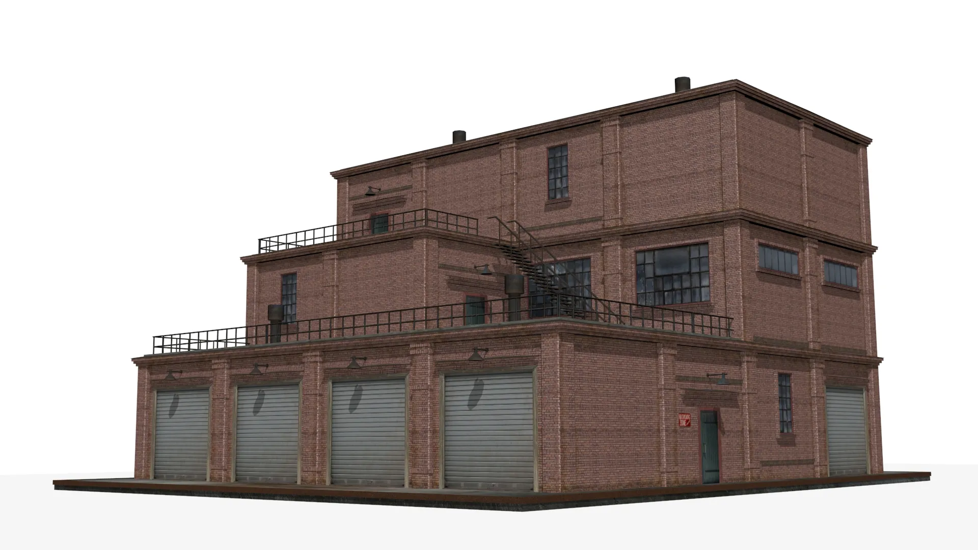 Old brick warehouse 3D Model .c4d .max .obj .3ds .fbx .stl .blend 