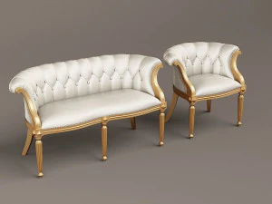 louis xv armchair and sofa 3D Model