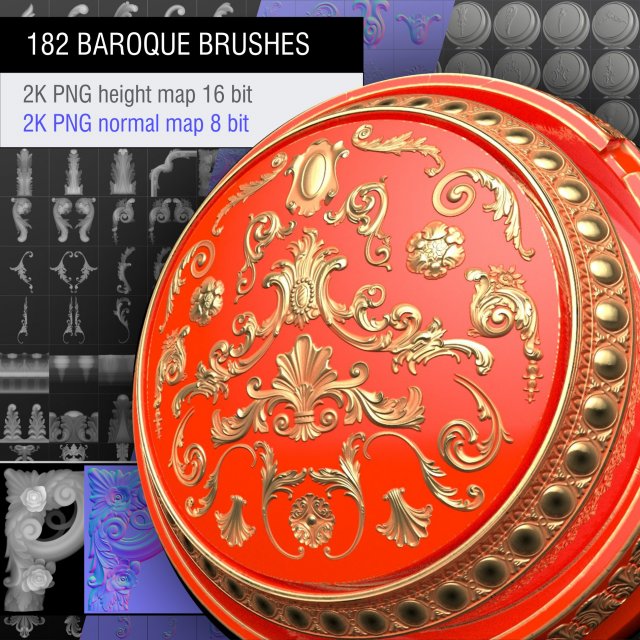 182 baroque brushes CG Textures .c4d .max .obj .3ds .fbx .stl .blend 